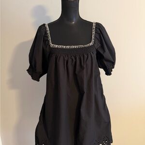 RHODE Women’s Black Mini Dress with Embroidered Square Neckline L